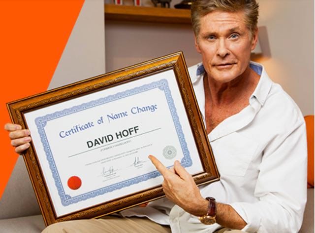 David Hasselhoff changes his name in Amaysim marketing stunt