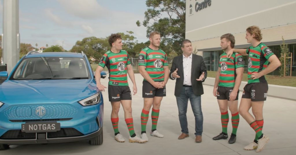 Showing the South Sydney Rabbitohs a surprise feature of the MG ZS EV